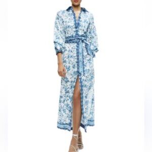 Magaschoni womans blue and white Linen Maxi Dress size XS